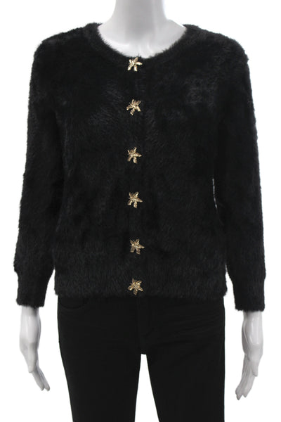Zara Women Black Fuzzy Knit Cardigan Size M