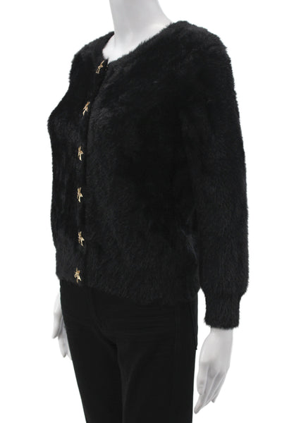 Zara Women Black Fuzzy Knit Cardigan Size M