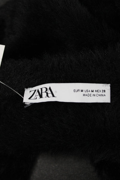 Zara Women Black Fuzzy Knit Cardigan Size M