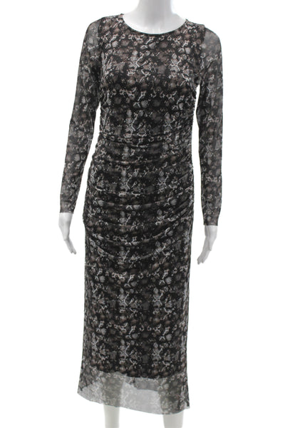 Viereck Women Bodycon Midi Dress Black Animal Print Long Sleeve Size S
