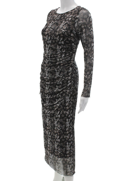 Viereck Women Bodycon Midi Dress Black Animal Print Long Sleeve Size S