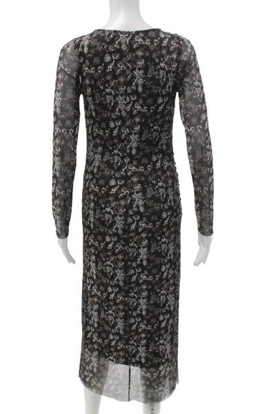 Viereck Women Bodycon Midi Dress Black Animal Print Long Sleeve Size S