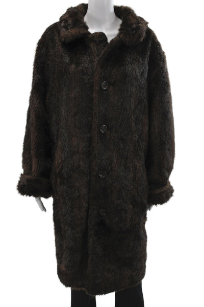 Gallery Womens Overcoat Brown Button Long Sleeve Polyester Size XL