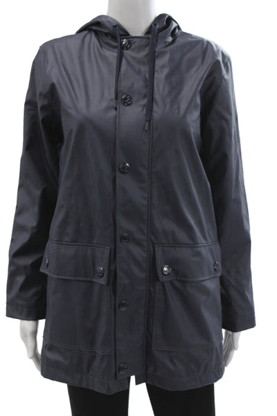 Petit Bateau Womens Rain Coat Blue Snap Nautical Polyester Size 2XS