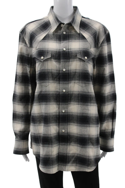 Ralph Lauren Purple Label Womens Black Plaid Collared Button Up Shirt Size 12