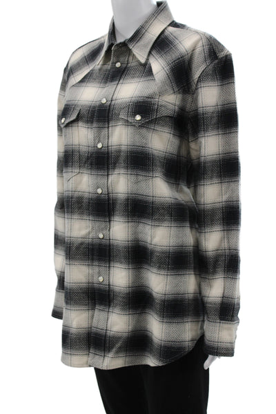 Ralph Lauren Purple Label Womens Black Plaid Collared Button Up Shirt Size 12