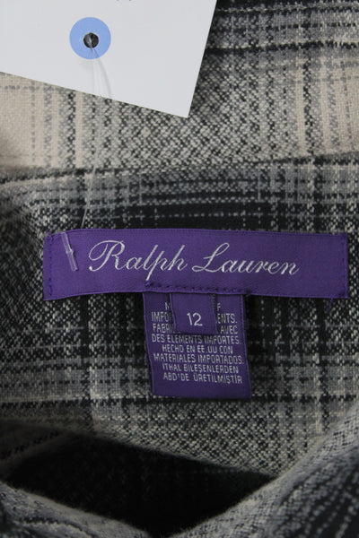 Ralph Lauren Purple Label Womens Black Plaid Collared Button Up Shirt Size 12