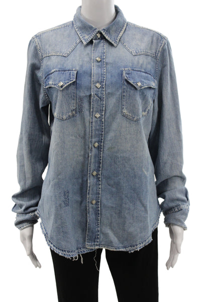 Ralph Lauren Blue Label Women Blue Cotton Long Sleeve Button-Up Size 14