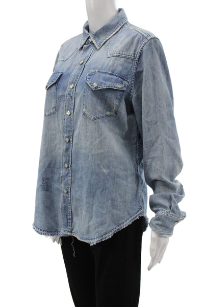 Ralph Lauren Blue Label Women Blue Cotton Long Sleeve Button-Up Size 14
