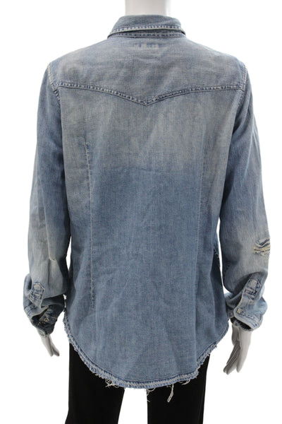 Ralph Lauren Blue Label Women Blue Cotton Long Sleeve Button-Up Size 14