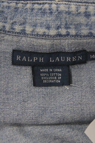 Ralph Lauren Blue Label Women Blue Cotton Long Sleeve Button-Up Size 14