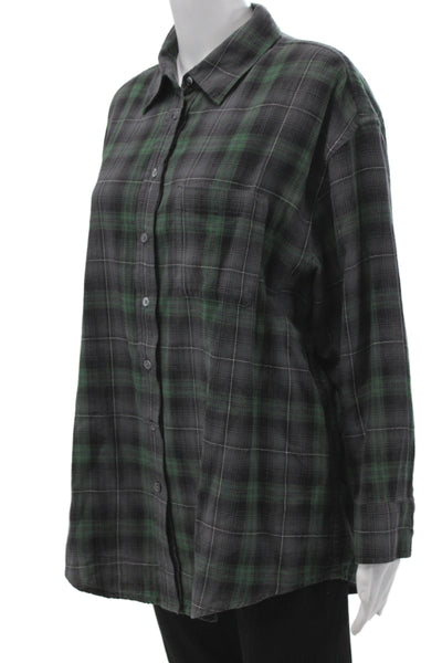 Elizabeth & James Women Collared Plaid Button-Up Black Long Sleeve Size L