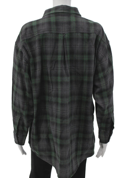 Elizabeth & James Women Collared Plaid Button-Up Black Long Sleeve Size L