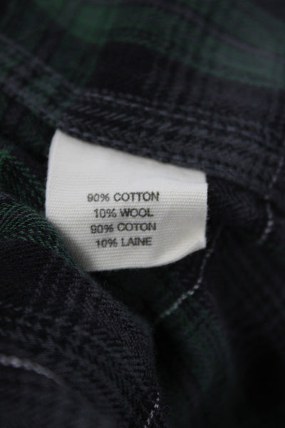 Elizabeth & James Women Collared Plaid Button-Up Black Long Sleeve Size L