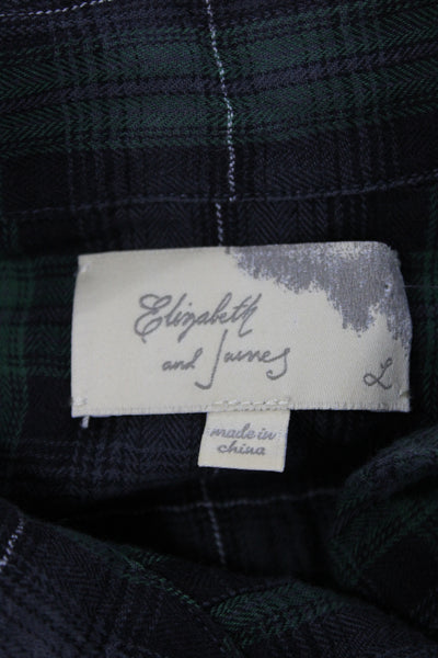 Elizabeth & James Women Collared Plaid Button-Up Black Long Sleeve Size L