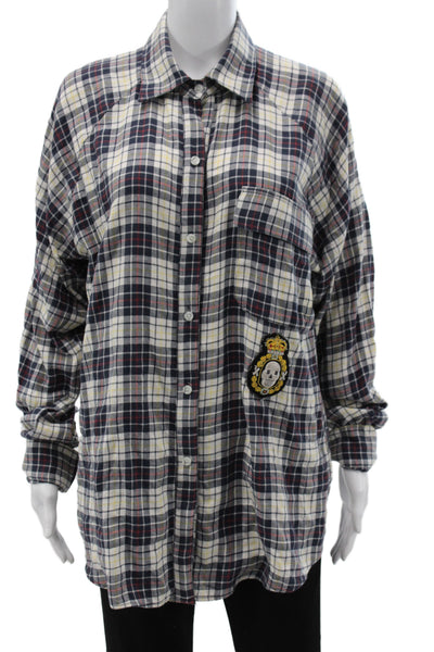 Son of John Women Black Plaid Skull Cotton Tunic Button-Up Size 2