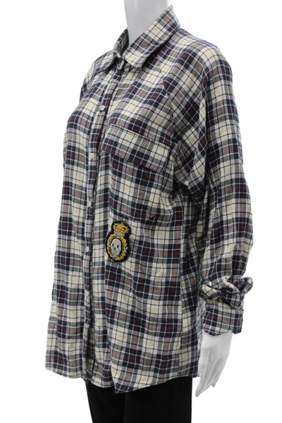 Son of John Women Black Plaid Skull Cotton Tunic Button-Up Size 2