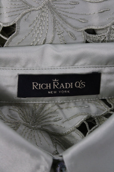 Rich Radi Q's Womens Button Up Blouse Green Floral Collared Long Sleeve Size S
