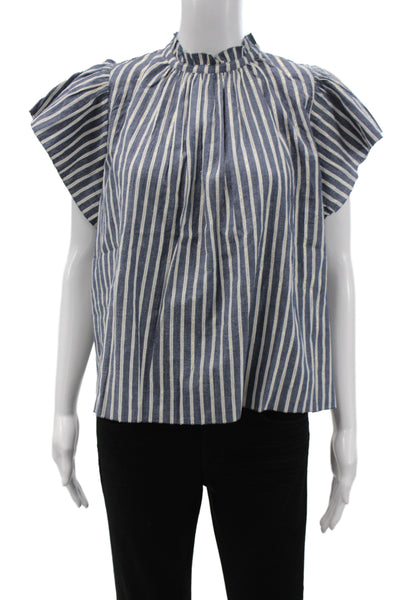 Birds of Paradis Womens Tunic Striped Blue Cotton Short Sleeve Size XS