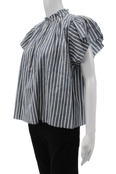 Birds of Paradis Womens Tunic Striped Blue Cotton Short Sleeve Size XS