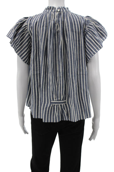 Birds of Paradis Womens Tunic Striped Blue Cotton Short Sleeve Size XS