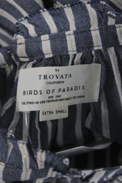 Birds of Paradis Womens Tunic Striped Blue Cotton Short Sleeve Size XS