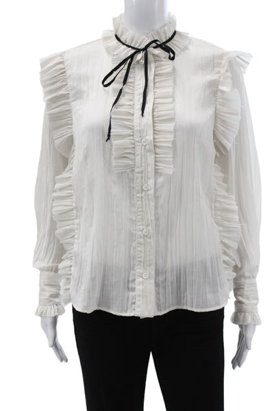 Secular Women High Neck Tunic Blouse Long Sleeve White Button Polyester Size XS
