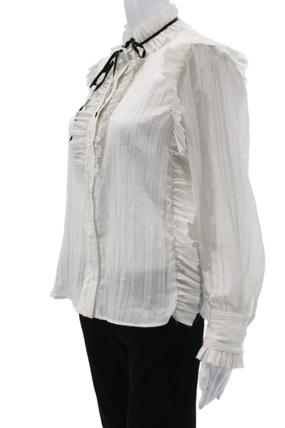 Secular Women High Neck Tunic Blouse Long Sleeve White Button Polyester Size XS