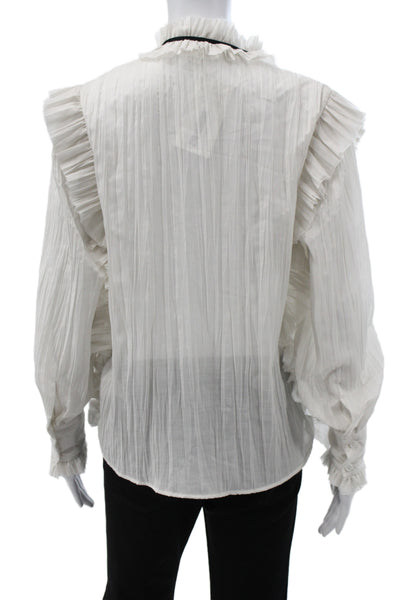 Secular Women High Neck Tunic Blouse Long Sleeve White Button Polyester Size XS