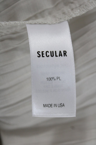 Secular Women High Neck Tunic Blouse Long Sleeve White Button Polyester Size XS