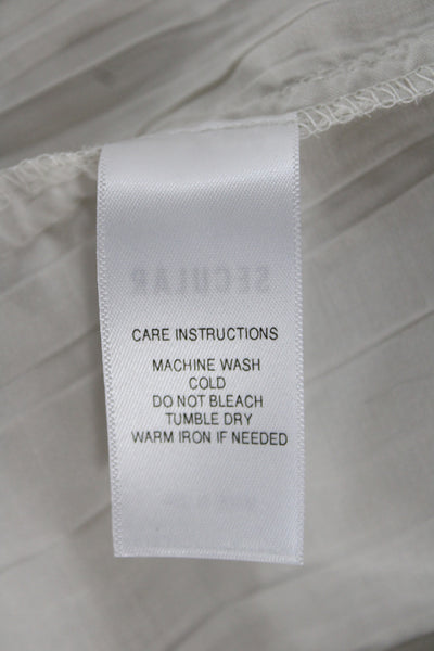 Secular Women High Neck Tunic Blouse Long Sleeve White Button Polyester Size XS
