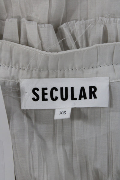 Secular Women High Neck Tunic Blouse Long Sleeve White Button Polyester Size XS