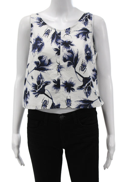 Osman Yousefzada Women Cropped Tank Blue Floral Cotton Size 2