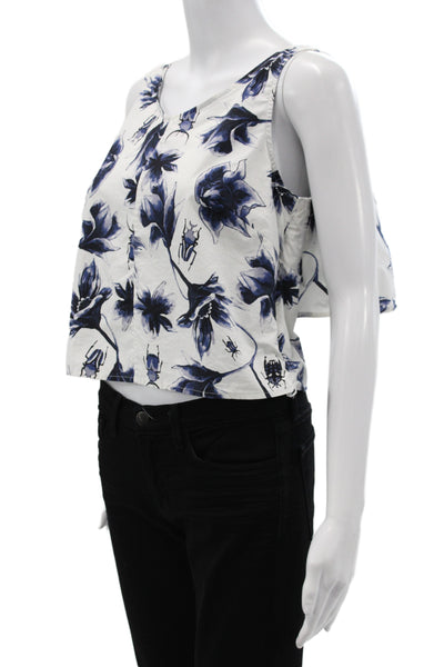 Osman Yousefzada Women Cropped Tank Blue Floral Cotton Size 2