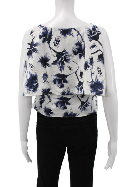 Osman Yousefzada Women Cropped Tank Blue Floral Cotton Size 2