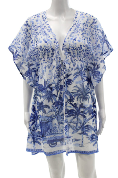 Agua Bendita Womens Coverup Blue Floral Tropical 100% Polyester Size 10