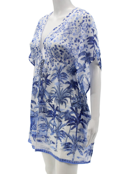 Agua Bendita Womens Coverup Blue Floral Tropical 100% Polyester Size 10