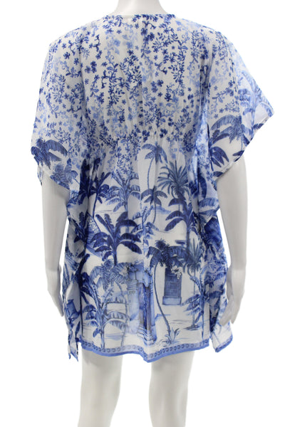 Agua Bendita Womens Coverup Blue Floral Tropical 100% Polyester Size 10