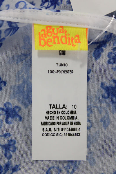 Agua Bendita Womens Coverup Blue Floral Tropical 100% Polyester Size 10