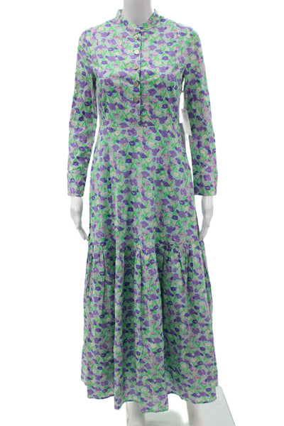 Hyacinth House Women Green Floral Maxi Dress Collared Long Sleeve Size 2XS
