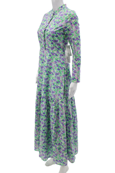 Hyacinth House Women Green Floral Maxi Dress Collared Long Sleeve Size 2XS