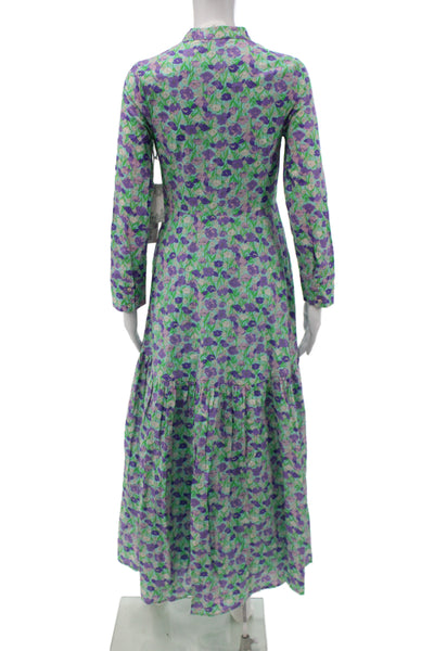 Hyacinth House Women Green Floral Maxi Dress Collared Long Sleeve Size 2XS