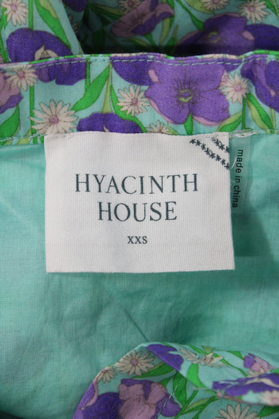 Hyacinth House Women Green Floral Maxi Dress Collared Long Sleeve Size 2XS