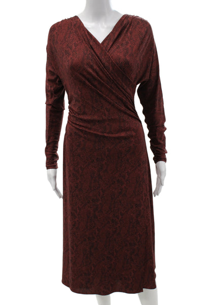BOSS Women Wrap Dress Red Animal Print V-Neck Long Sleeve Size XS