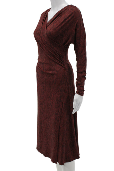 BOSS Women Wrap Dress Red Animal Print V-Neck Long Sleeve Size XS
