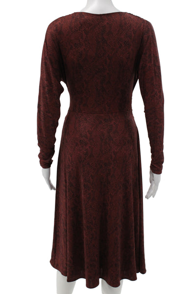 BOSS Women Wrap Dress Red Animal Print V-Neck Long Sleeve Size XS