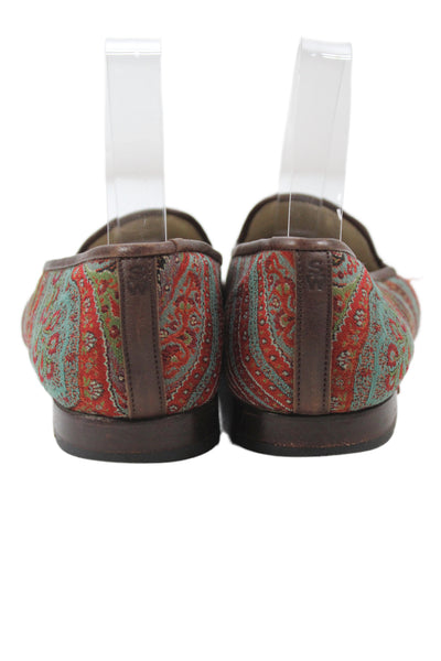 Stubbs & Wootton Womens Slip On Striped Floral Canvas Loafers Blue Brown Size 9