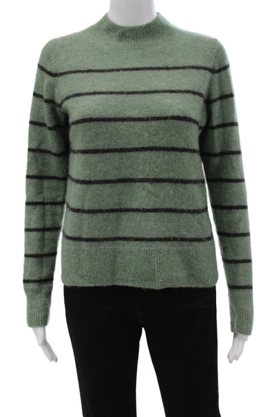 Vince Womens Pullover Sweater Striped Green Mock Neck Alpaca Long Sleeve Size S