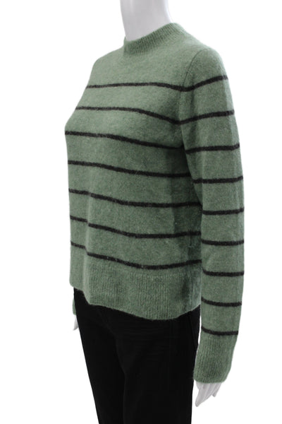 Vince Womens Pullover Sweater Striped Green Mock Neck Alpaca Long Sleeve Size S