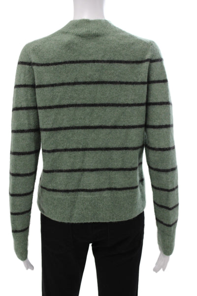 Vince Womens Pullover Sweater Striped Green Mock Neck Alpaca Long Sleeve Size S